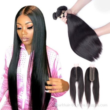 spark  Virgin Straight Human Hair 3 Bundles 100% Unprocessed Virgin Straight Hair Double Wefts Total 9A Malaysian Straight hair